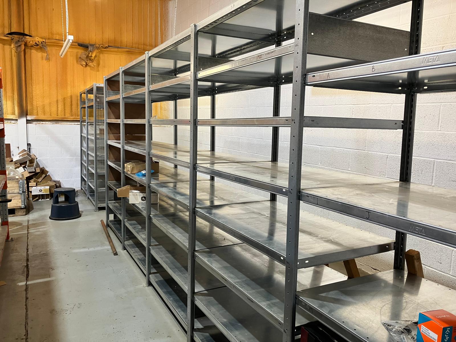 Racking: 2 bays x 0.6m x 1m x 2m high